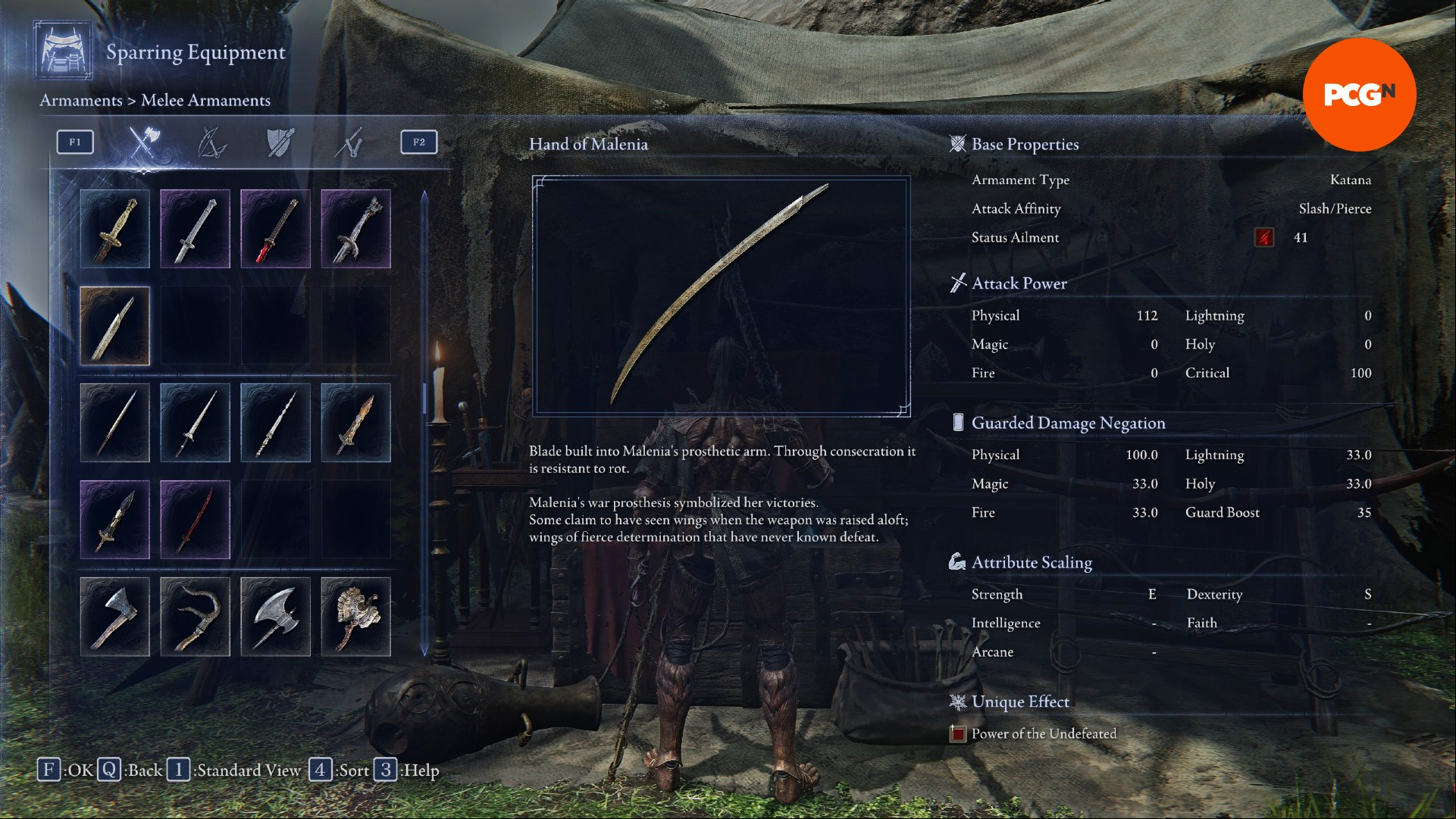 The Hand of Melania as it appears in the sparring equipment inventory, the best weapon for the Elden Ring Nightreign Executor build.